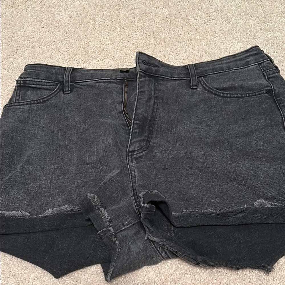 Black High-Waist Distressed Denim Shorts